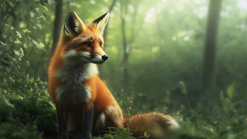 Forest fox pauses mid-stride and lets the green world hum