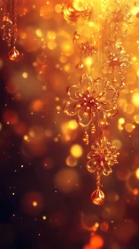 Golden glass blossoms glow gently in a warm festive light