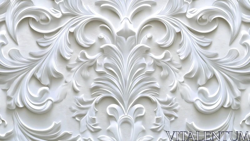 White embossed floral scrollwork forms symmetrical surface