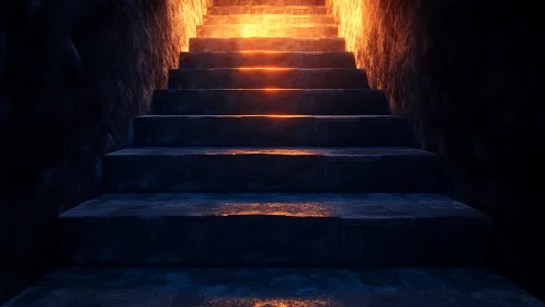 Staircase with Luminous Glow Ascending Into Warm Light