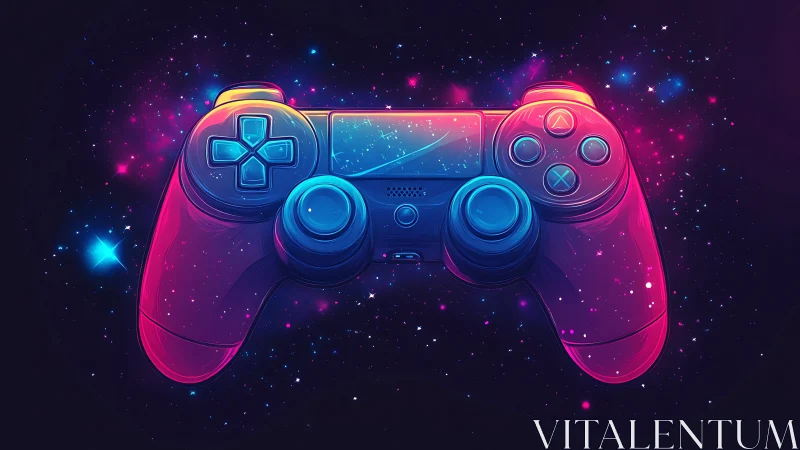 Neon gaming controller with vibrant cyberpunk design.