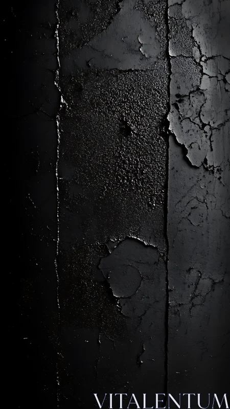 Macro detail of cracked black painted wall with glossy patina