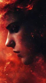 Nebular female profile emerging from incandescent stellar cloud