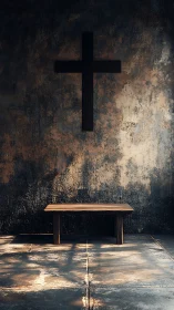 Quiet wooden cross and table invite a gentle moment of pause