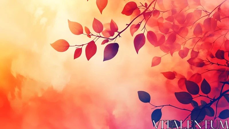 Dusky ember leaves drifting across molten sunset skies.