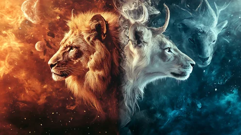 Fire and Ice: Opposing Lion Faces in Elemental Split Design