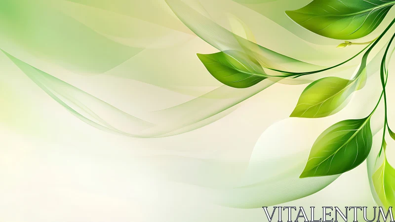 Curved green foliage arcs across soft luminous gradient field