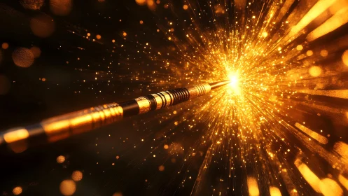 Golden dart hitting target with glowing sparks, dramatic digital art.
