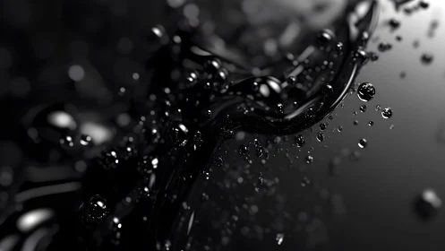 Abstract close-up of black liquid splash with glossy texture.