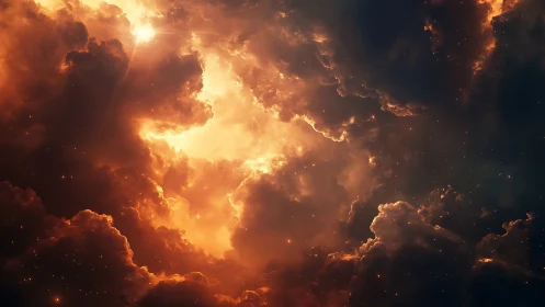 Celestial Inferno: Luminous Cloud Formations Against Deep Space Void