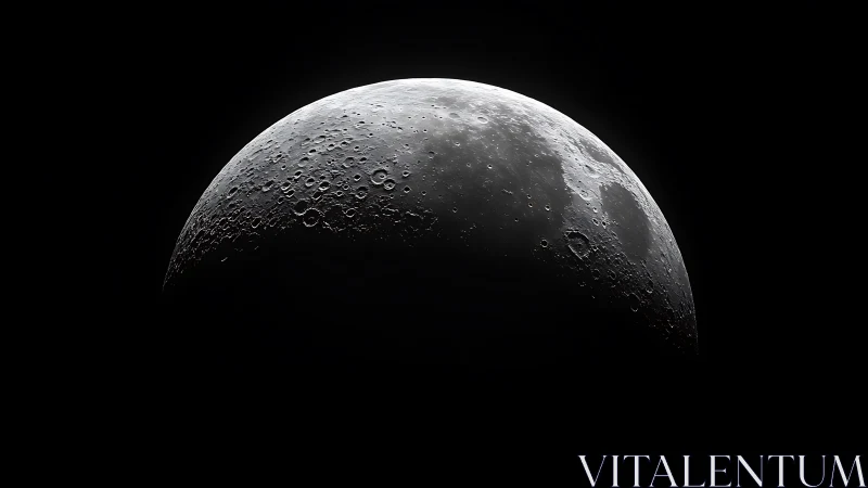 Quiet moonrise revealing silver craters in gentle shadow.