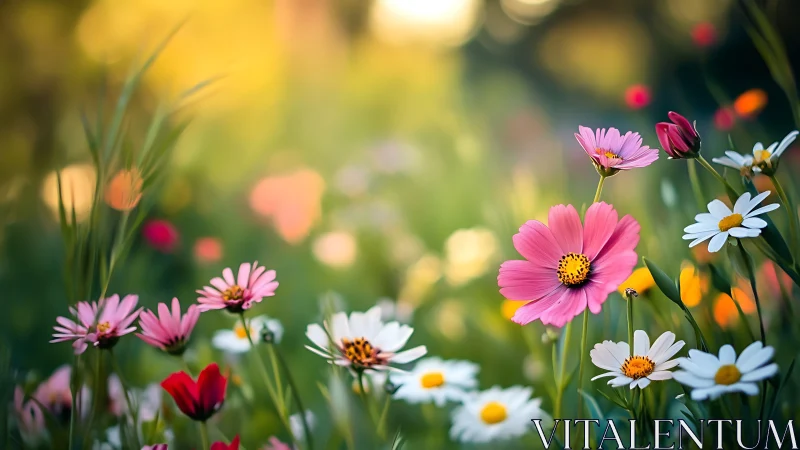 Vibrant Wildflower Garden with Pink and White Blooms