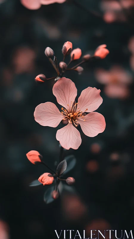 Delicate pink blossoms with unopened buds showcase botanical form.