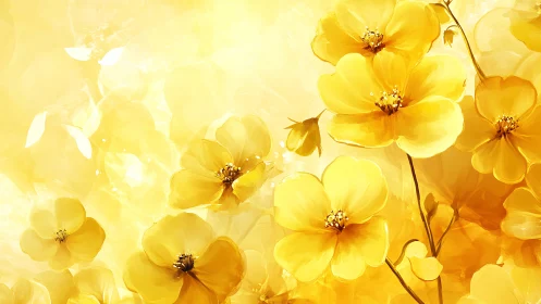 High-chroma yellow blossoms in diffuse luminous bokeh field