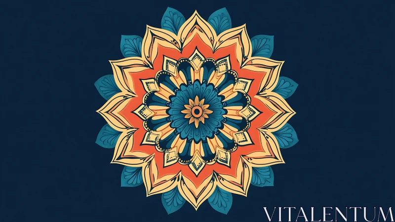 Radiant mandala flower glows softly against deep navy space