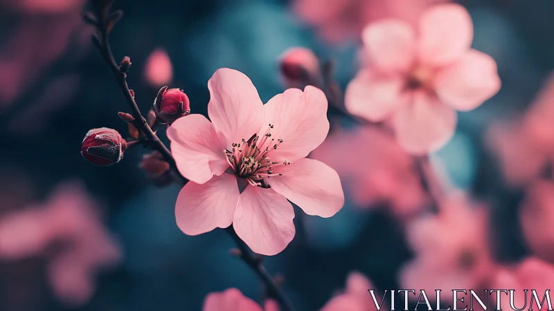 Pink Cherry Blossoms with Selective Focus Depth.