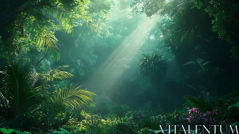 Dense Tropical Jungle Interior With God Rays.