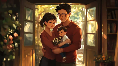 Warmth Within: A Family Bathed in Golden Serenity.