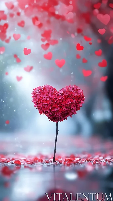 Heart-Shaped Flower with Floating Petals and Light Particles