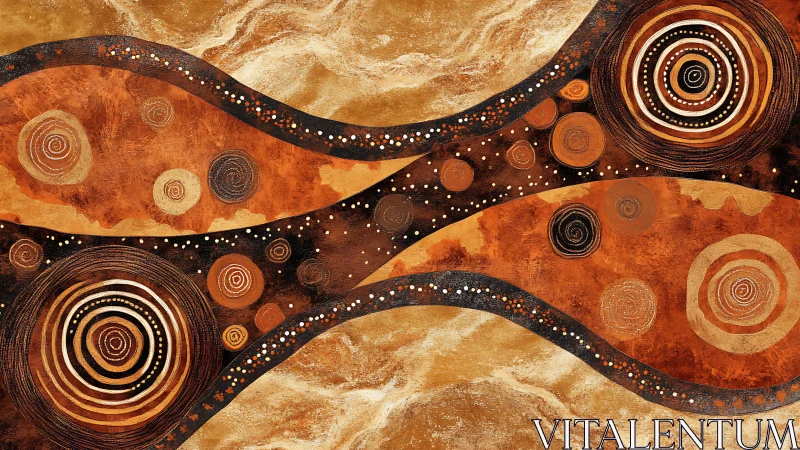 Abstract concentric circles in flowing earth-toned bands.