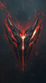 Digital painting of molten demonic crest with jagged symmetry.