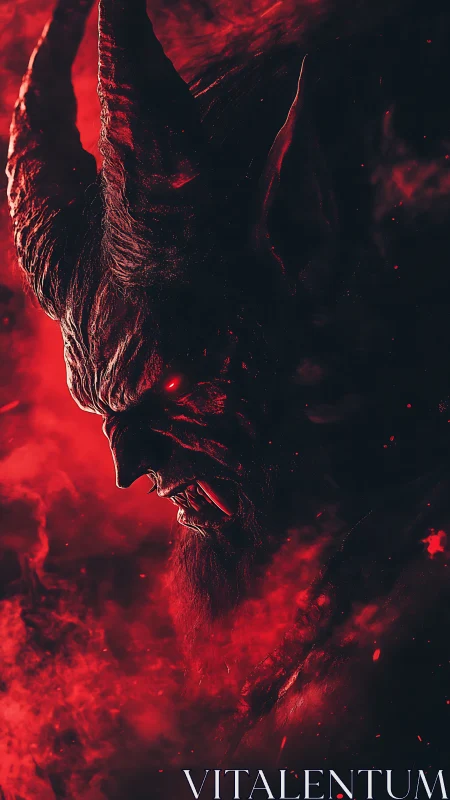 Horned demonic profile rendered in red smoke and shadow.