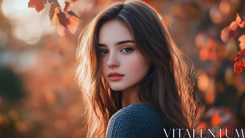 Autumn portrait study in warm bokeh-lit digital painting style.