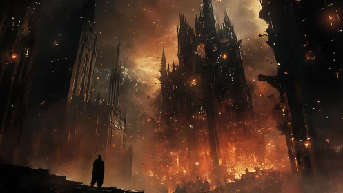 Ashfall Cathedral City Ignites the Horizon in Embered Gloom.