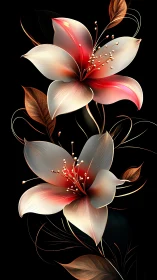 Red and White Lilies Against Darkness.