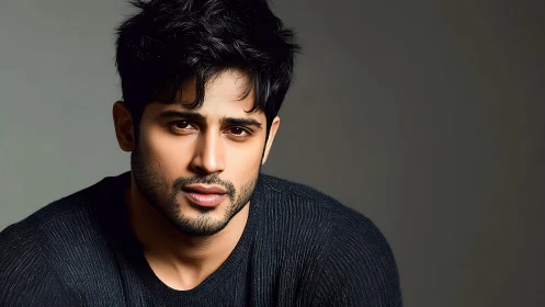 Warm portrait of a thoughtful man in soft studio light.