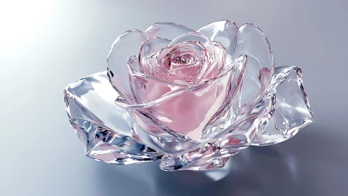 Transparent glass rose sculpture with soft pink core.