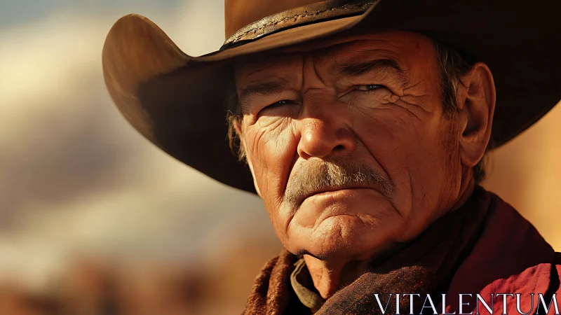 Weathered cowboy portrait under warm directional desert light