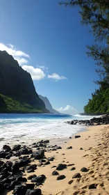 Dramatic Coastline: Towering Cliffs Frame Pristine Hawaiian Beach.