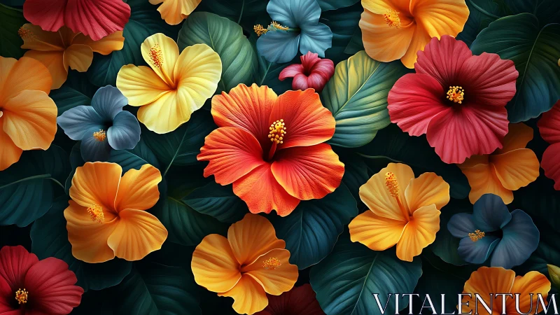 Tropical Bloom Symphony: Vivid Hibiscus Garden Erupts in Color