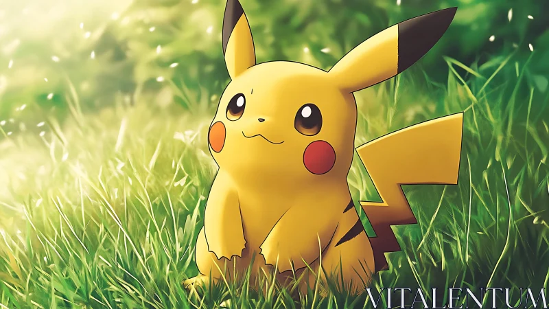 Sunny meadow moment with a bright, cheerful Pikachu friend.