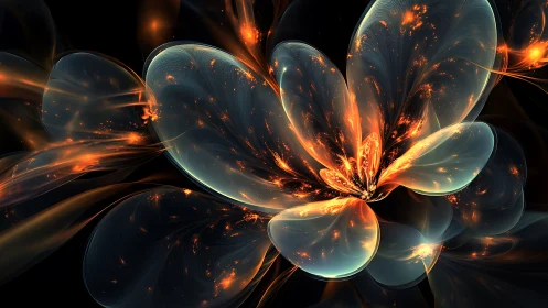 Fractal luminous flower form with translucent layered petals.