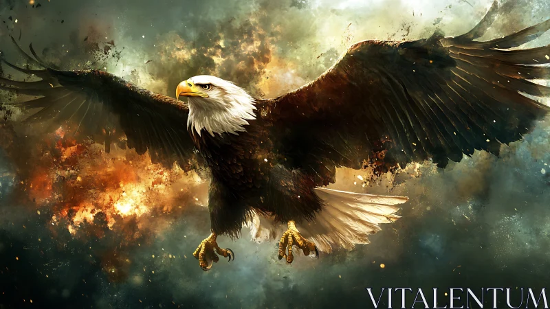 Majestic Bald Eagle Soaring in Dramatic Digital Fantasy Art.