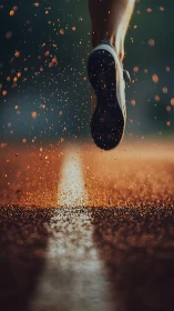 Sprint Sparks on Wet Asphalt: Dawnlit Footrace Moment.