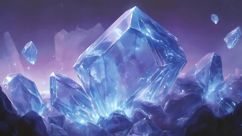 Luminous crystalline cluster in ethereal violet atmosphere.