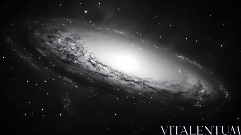 Monochrome spiral galaxy halo glowing in deep space.