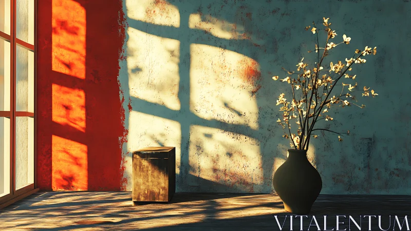 Sunlit blossoms and shadow geometry in a quiet corner.