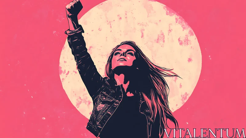 Empowered Woman Raising Fist in Bold Pop Art Style Illustration.