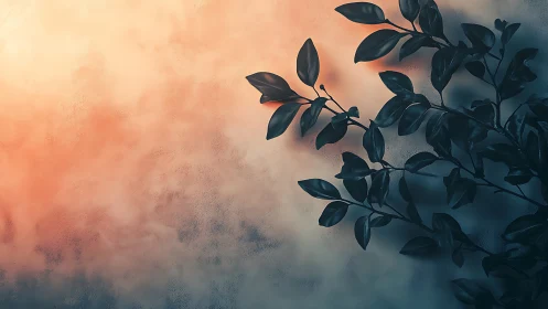 Twilight leaves leaning into a peach and indigo hush.