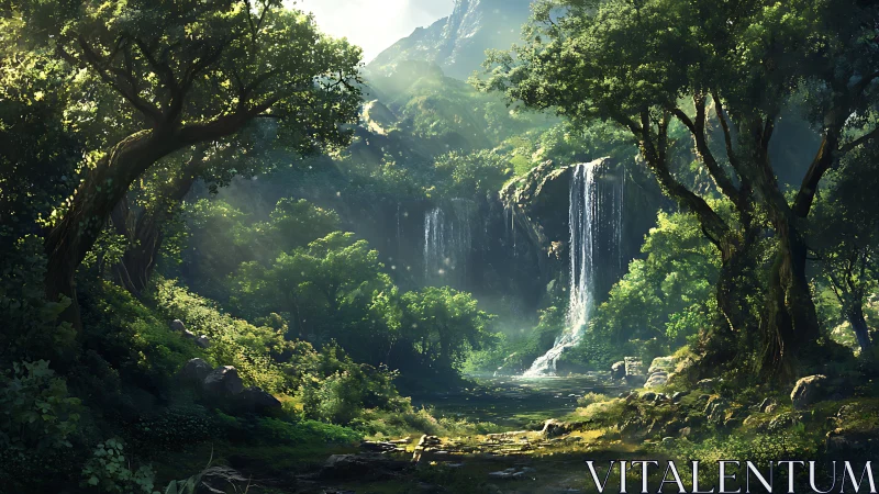 Hidden Waterfall in Verdant Forest Canyon.
