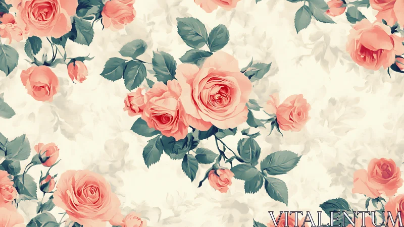 Vintage Rose Garden: Romantic Floral Pattern with Coral Blooms