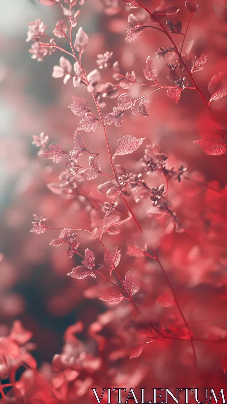 Crimson foliage bokeh study with soft ethereal backlight.