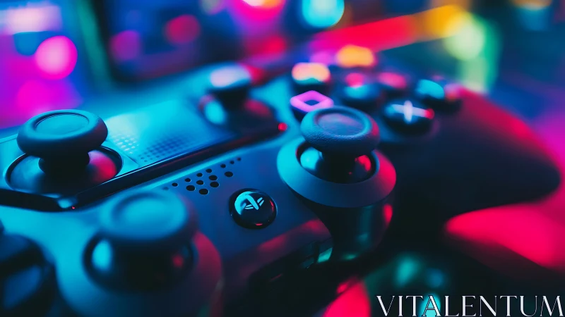Gaming Controller Neon Close-Up. Cyberpunk Aesthetic.