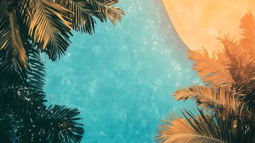 Sunlit palm shadows drifting over dreamy turquoise water.