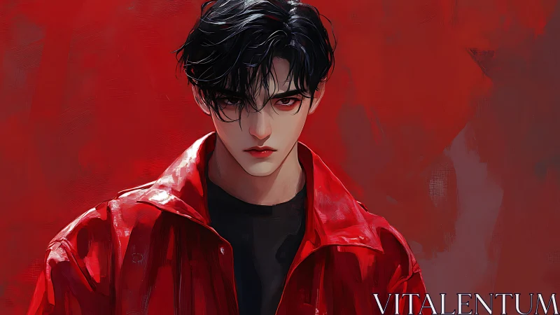 Digital painting portrait with red monochrome dramatic field.