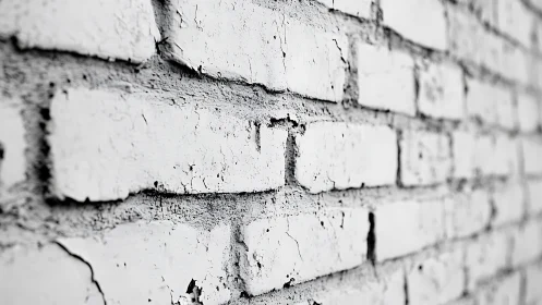 Weathered white brick wall in high contrast perspective.